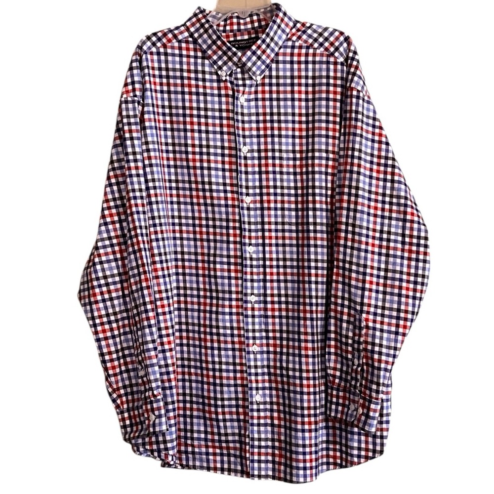 Roundtree & Yorke  Men's Shirt 3XB  Red White Blue Long Sleeve Button Down
